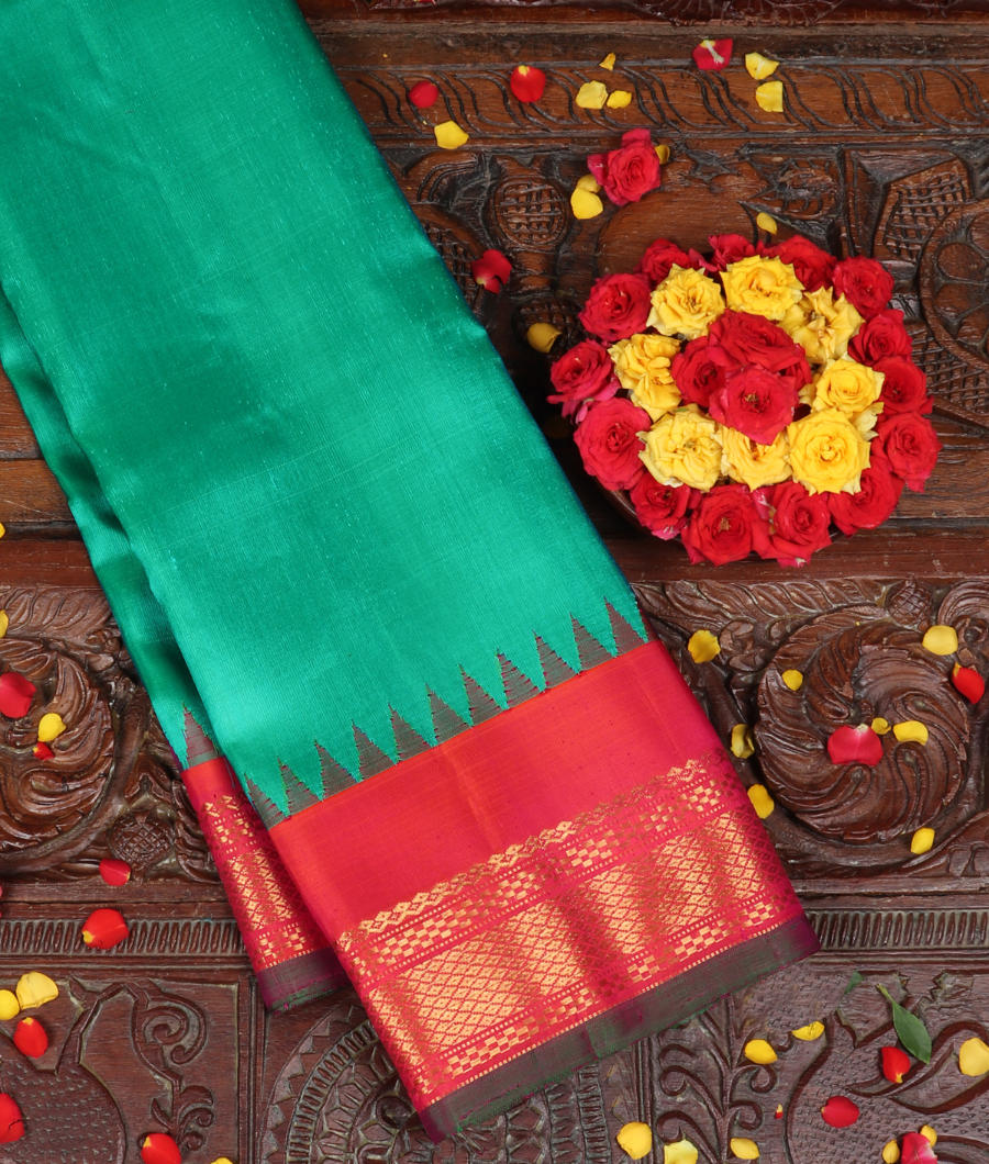 Bluish Green Gadwal Silk Saree T332545-image