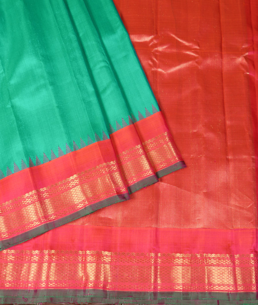 Bluish Green Gadwal Silk Saree T3325452
