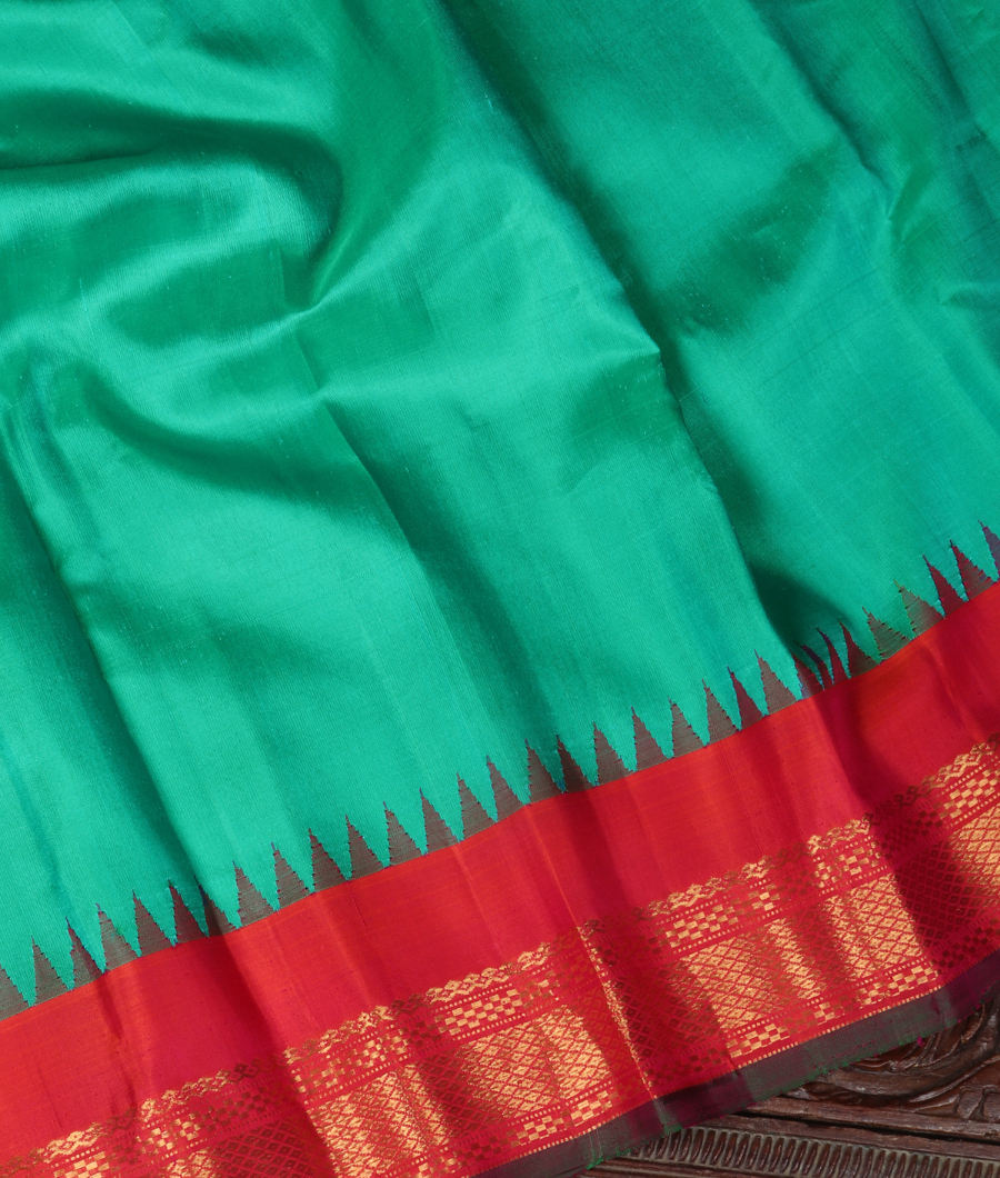 Bluish Green Gadwal Silk Saree T3325454