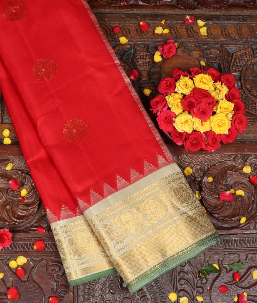 Red Gadwal Silk Saree T332194-image