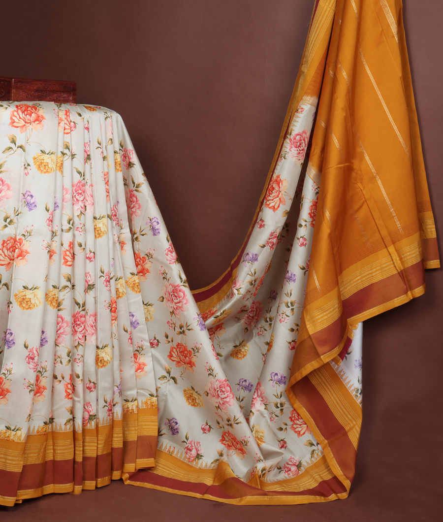 Grey Printed Soft Silk Saree T3342692