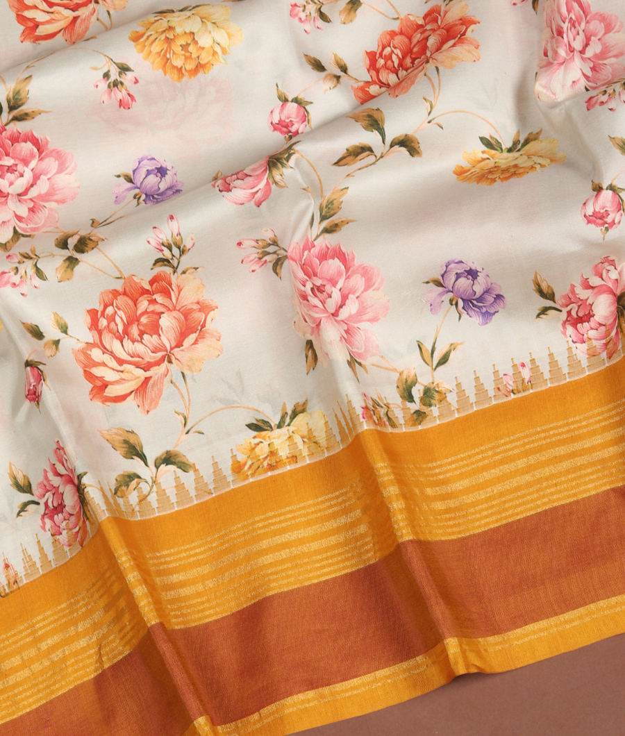 Grey Printed Soft Silk Saree T3342694