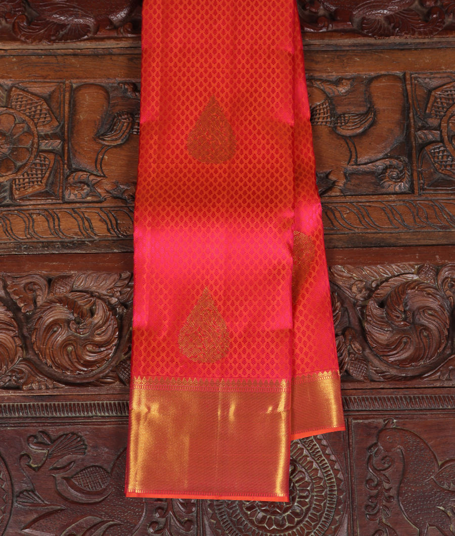 Orangish Pink Handwoven Kanjivaram Silk Saree T324514-image