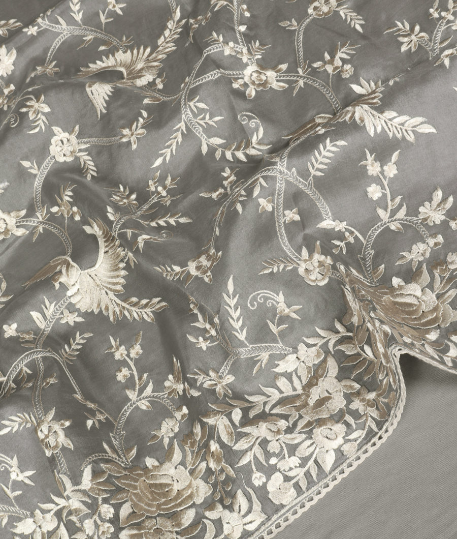 Grey Kora Organza Embroidery Saree T334260-image