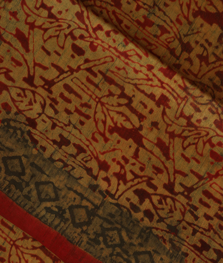 Multicolour Ajrakh Hand Block Printed Silk Dupatta T124807-image