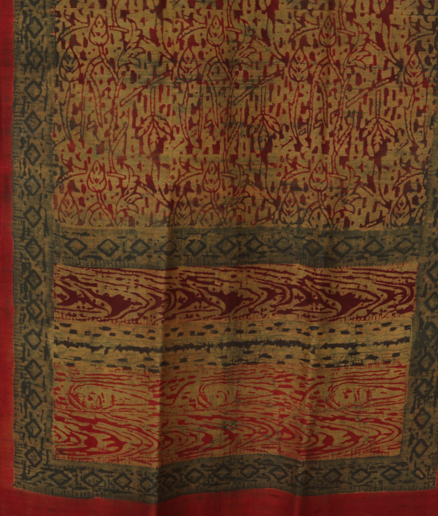 Multicolour Ajrakh Hand Block Printed Silk Dupatta T1248073