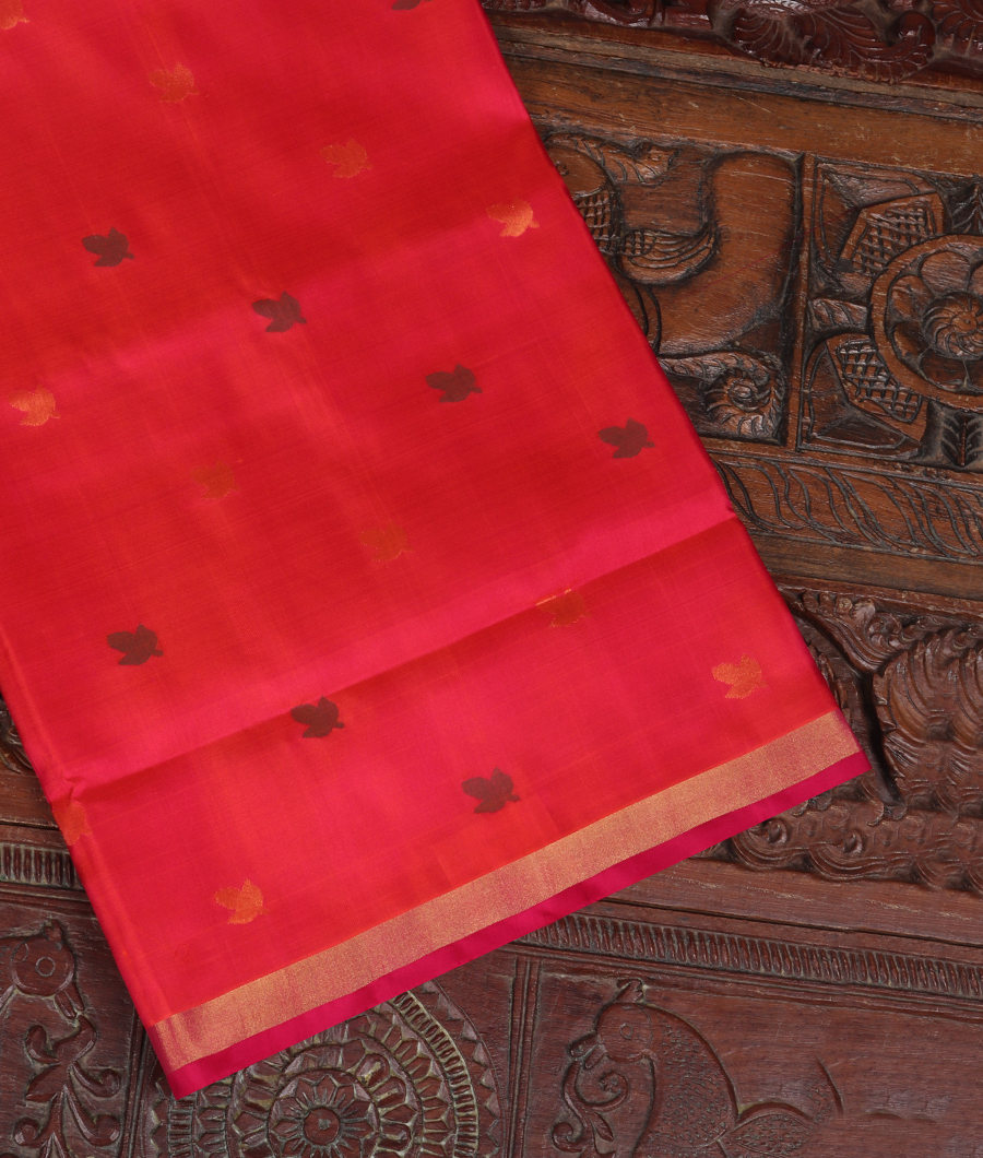 Pinkish Orange Uppada Silk Saree T332242-image