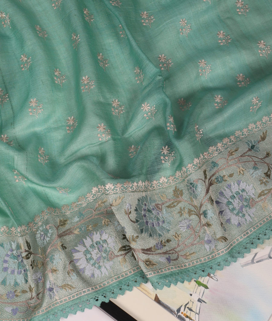 Blue Tussar Embroidery Saree T334210-image