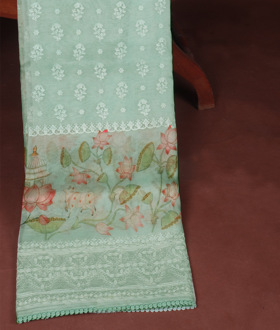 Blue Kora Organza Embroidery Saree T334880 -image