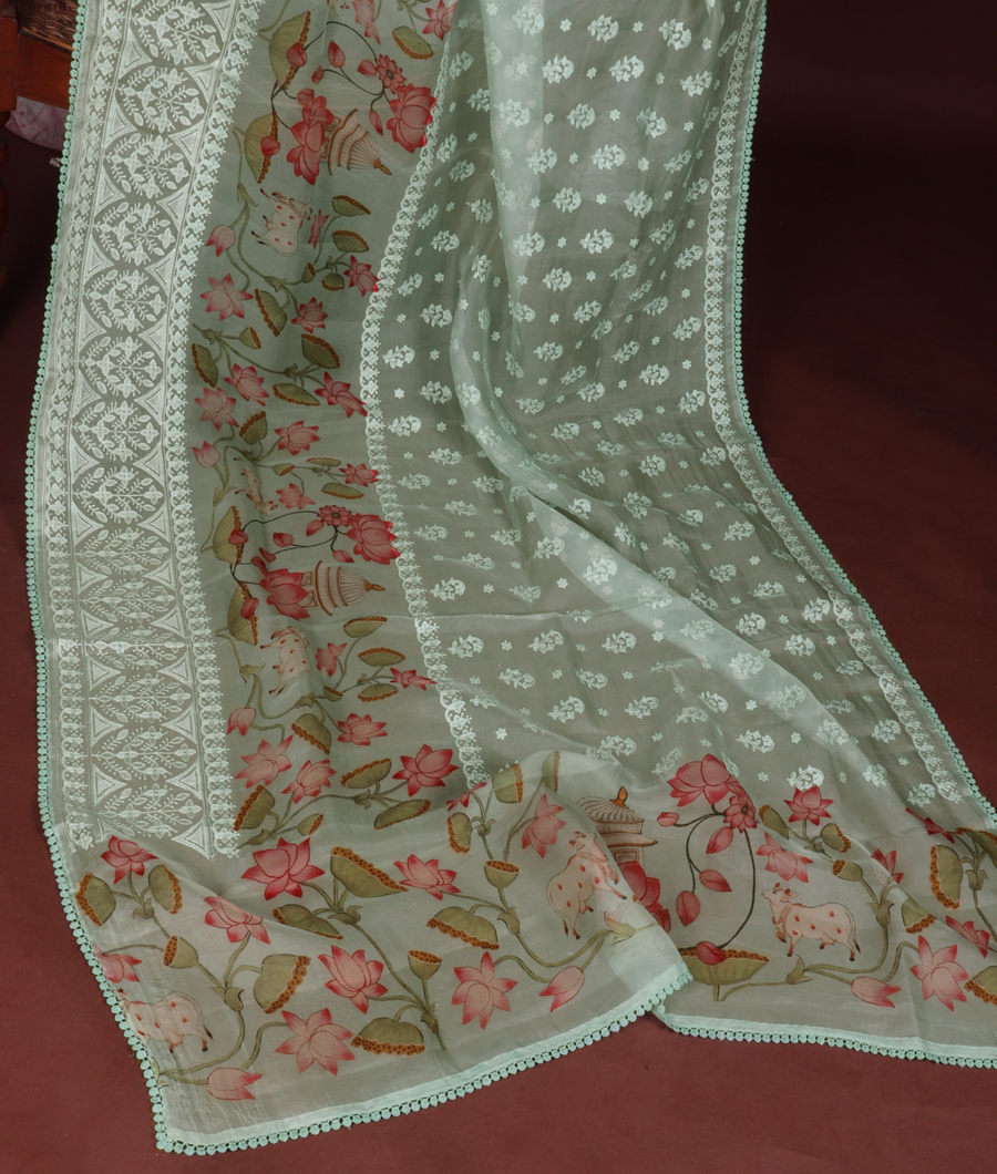 Blue Kora Organza Embroidery Saree T334880 2