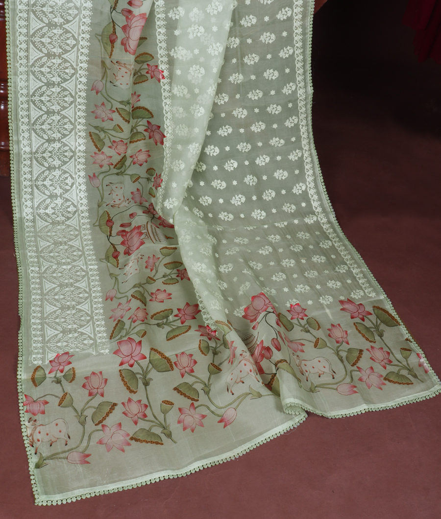 Green Kora Organza Embroidery Saree T3348772