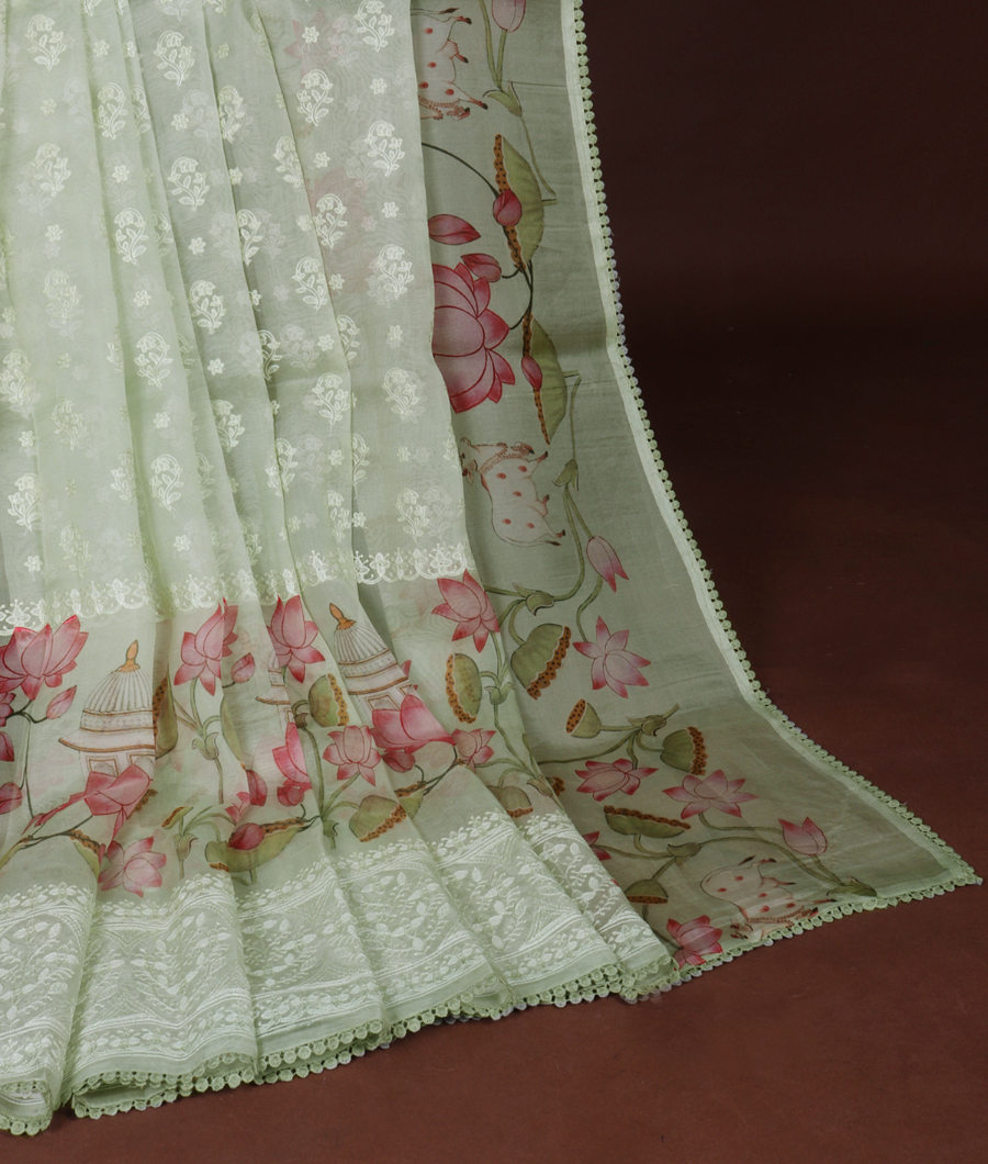 Green Kora Organza Embroidery Saree T3348774