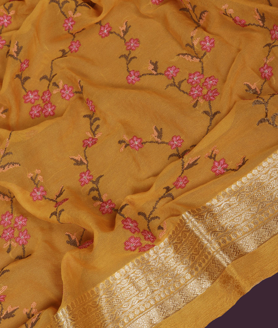 Yellow Chiffon Silk Saree T334897-image
