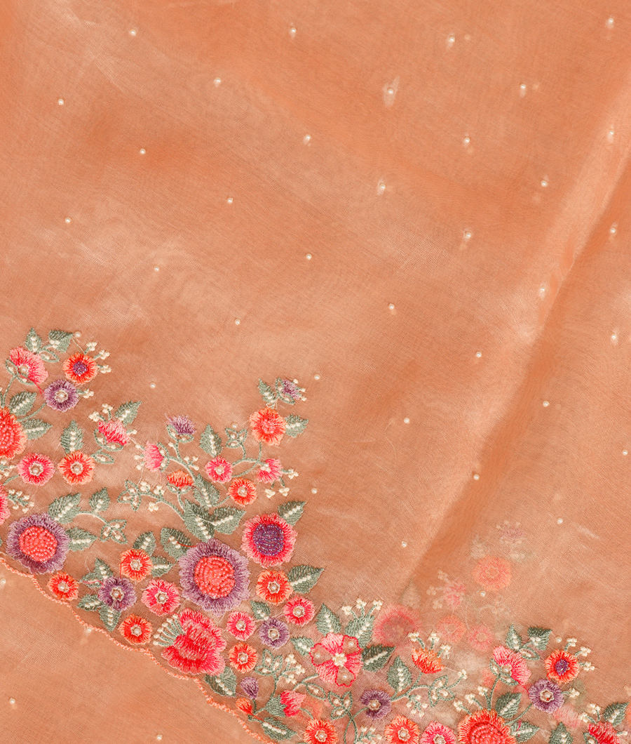 Peach Kora Organza Embroidery Saree T334561-image