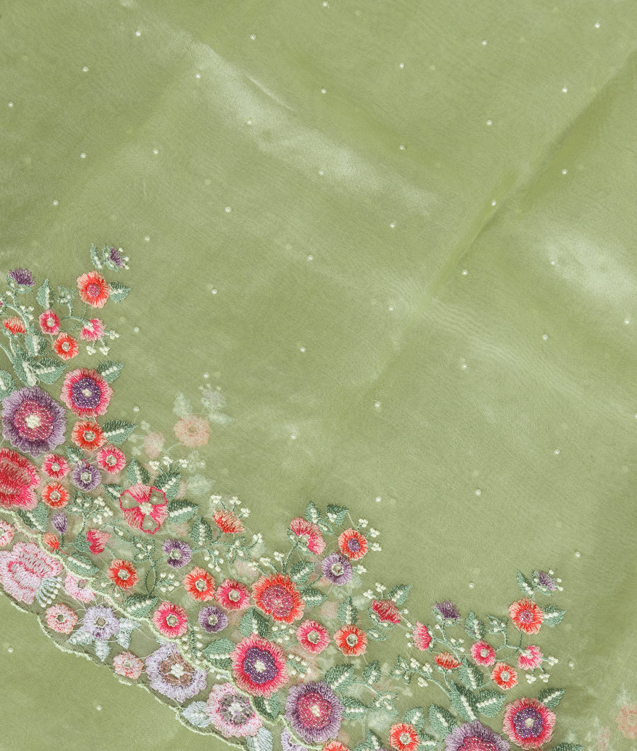 Green Kora Organza Embroidery Saree T334562-image