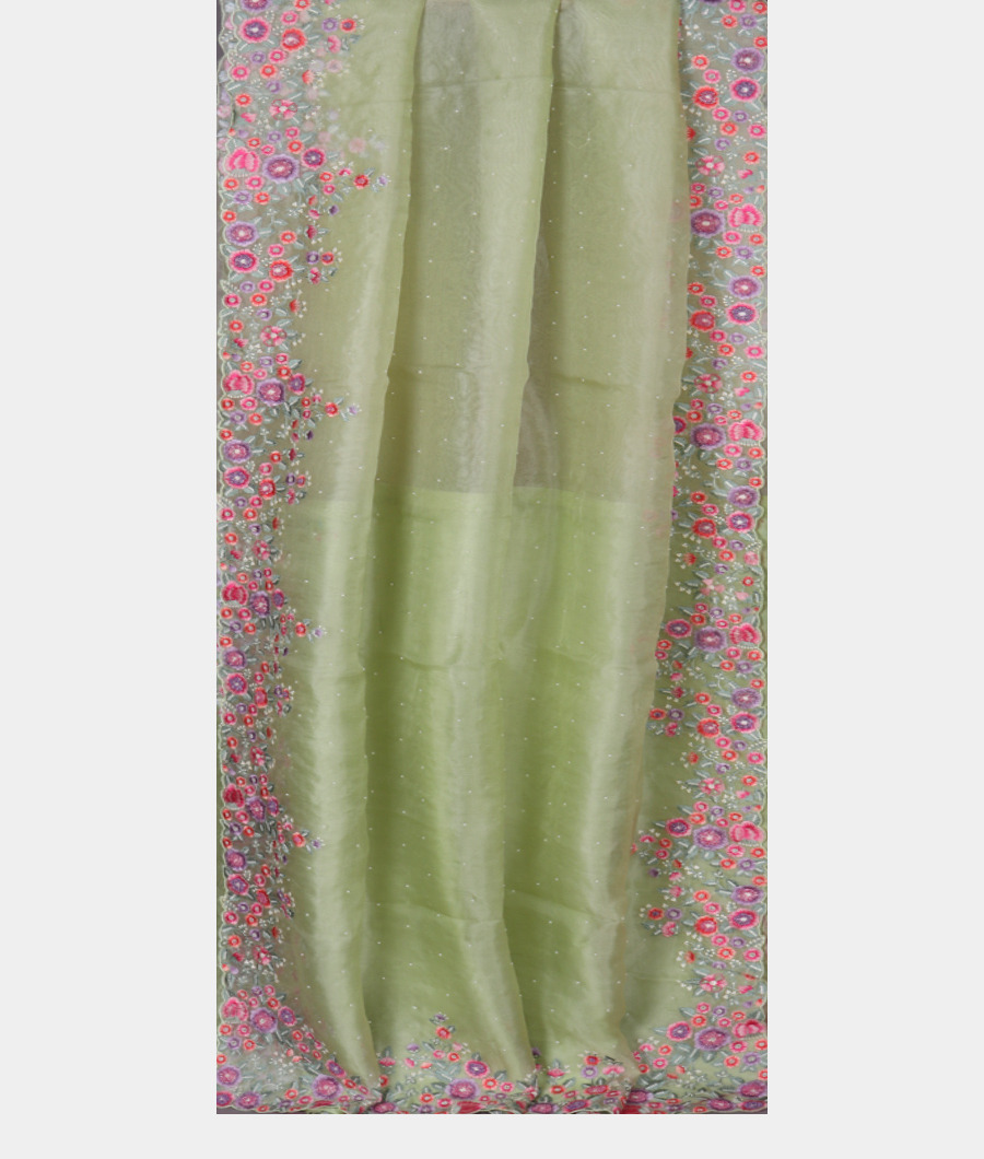 Green Kora Organza Embroidery Saree T3345622