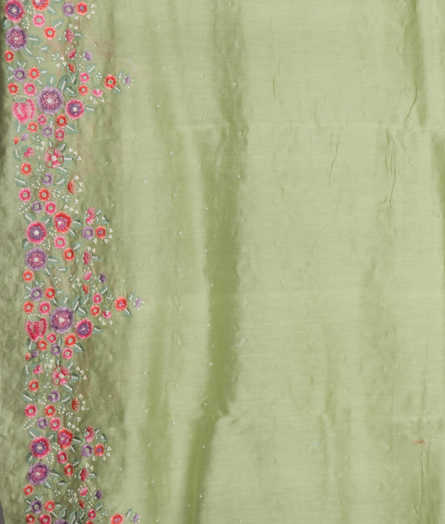 Green Kora Organza Embroidery Saree T3345623