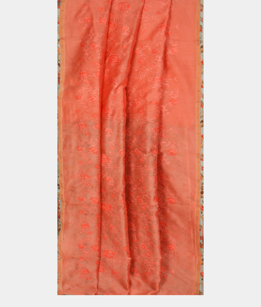 Peach Chanderi Cotton Embroidery Saree T3305832
