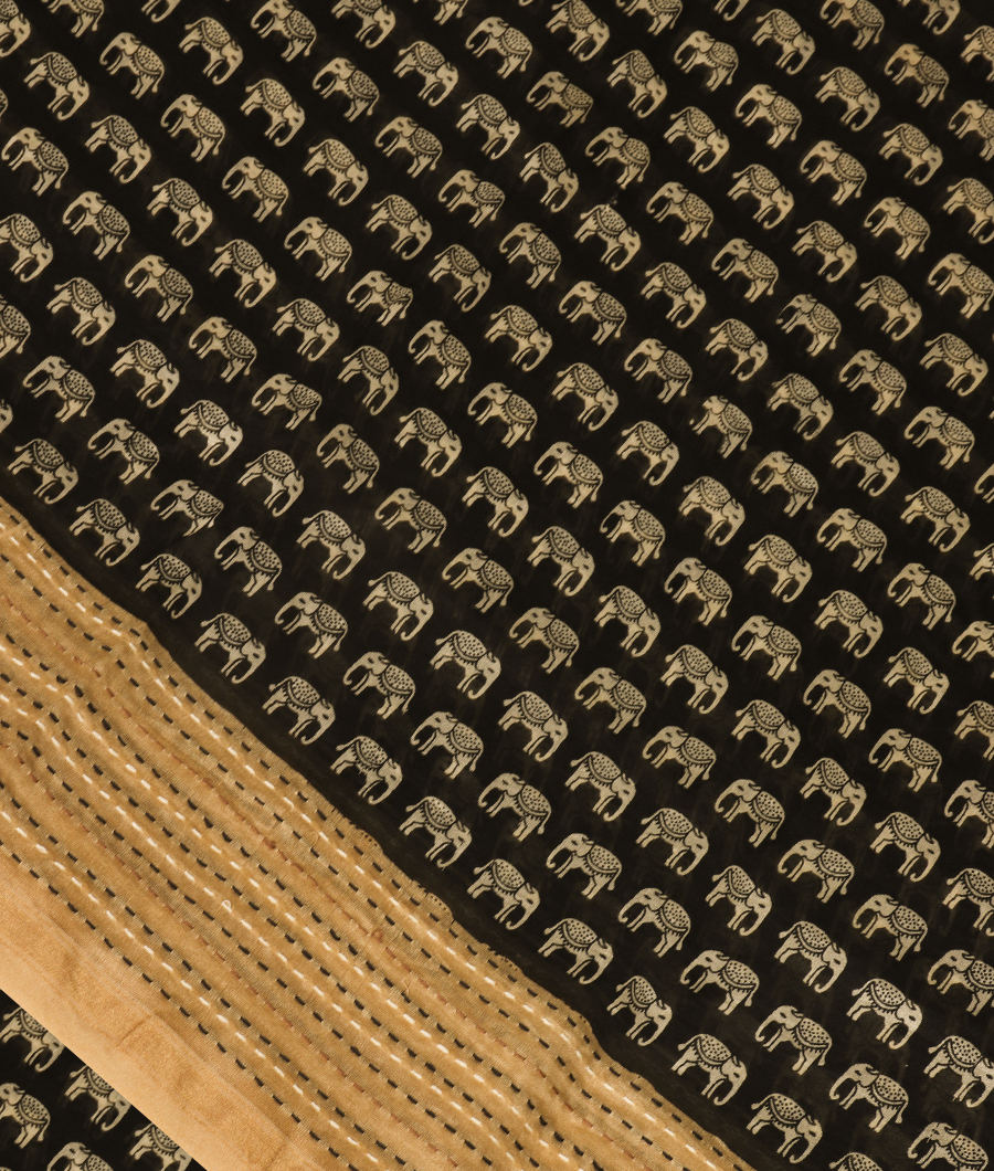 Black Soft Printed Cotton Saree T335175-image
