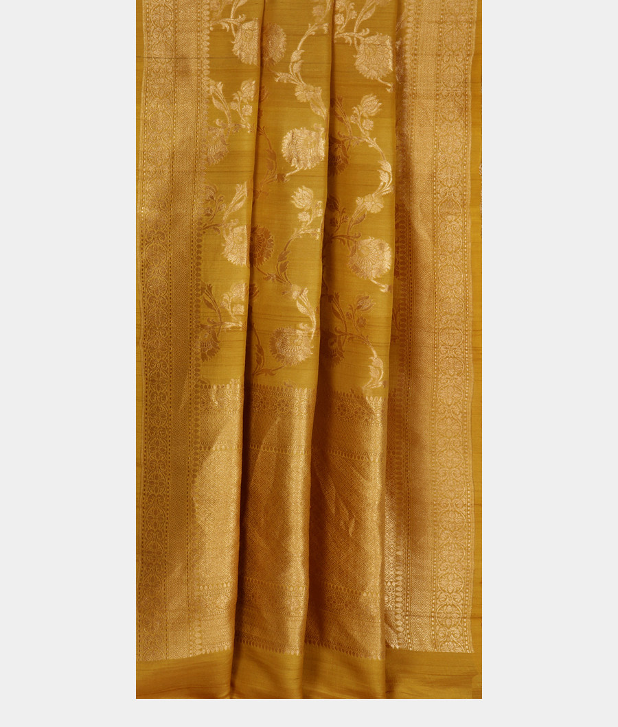 Yellowish Green Tussar Georgette Saree T3008142