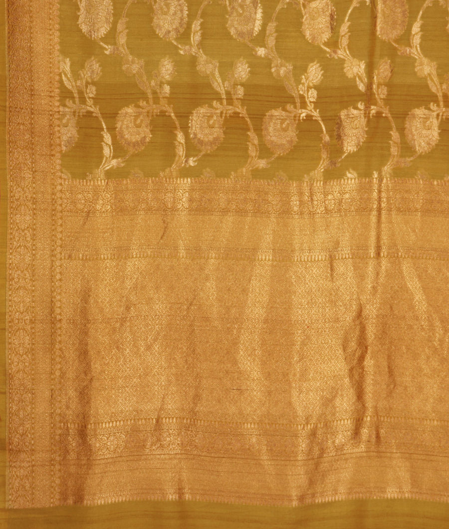 Yellowish Green Tussar Georgette Saree T3008144