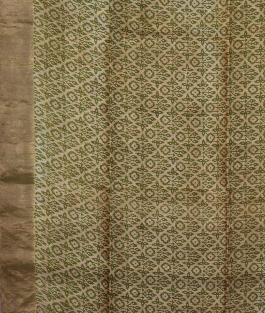 Green Printed Raw Silk Saree T3087893