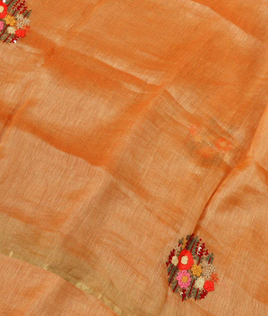 Peach Linen Embroidery Saree T335677-image