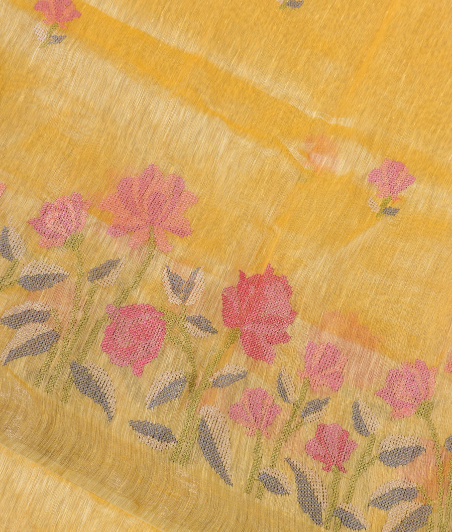 Yellow Linen Embroidery Saree T335676-image