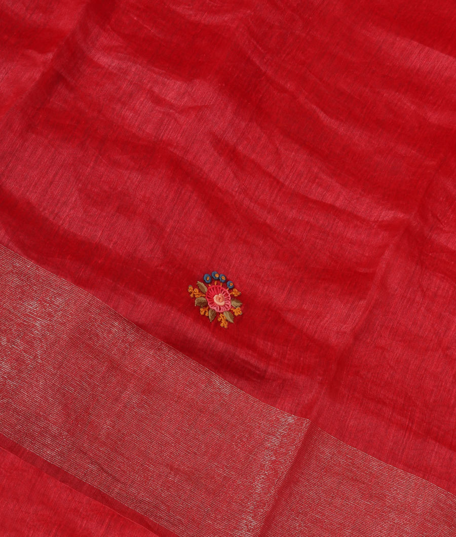 Red Linen Embroidery Saree T335070-image
