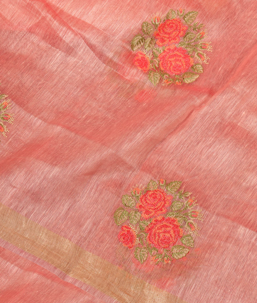 Pink Linen Embroidery Saree T335670-image
