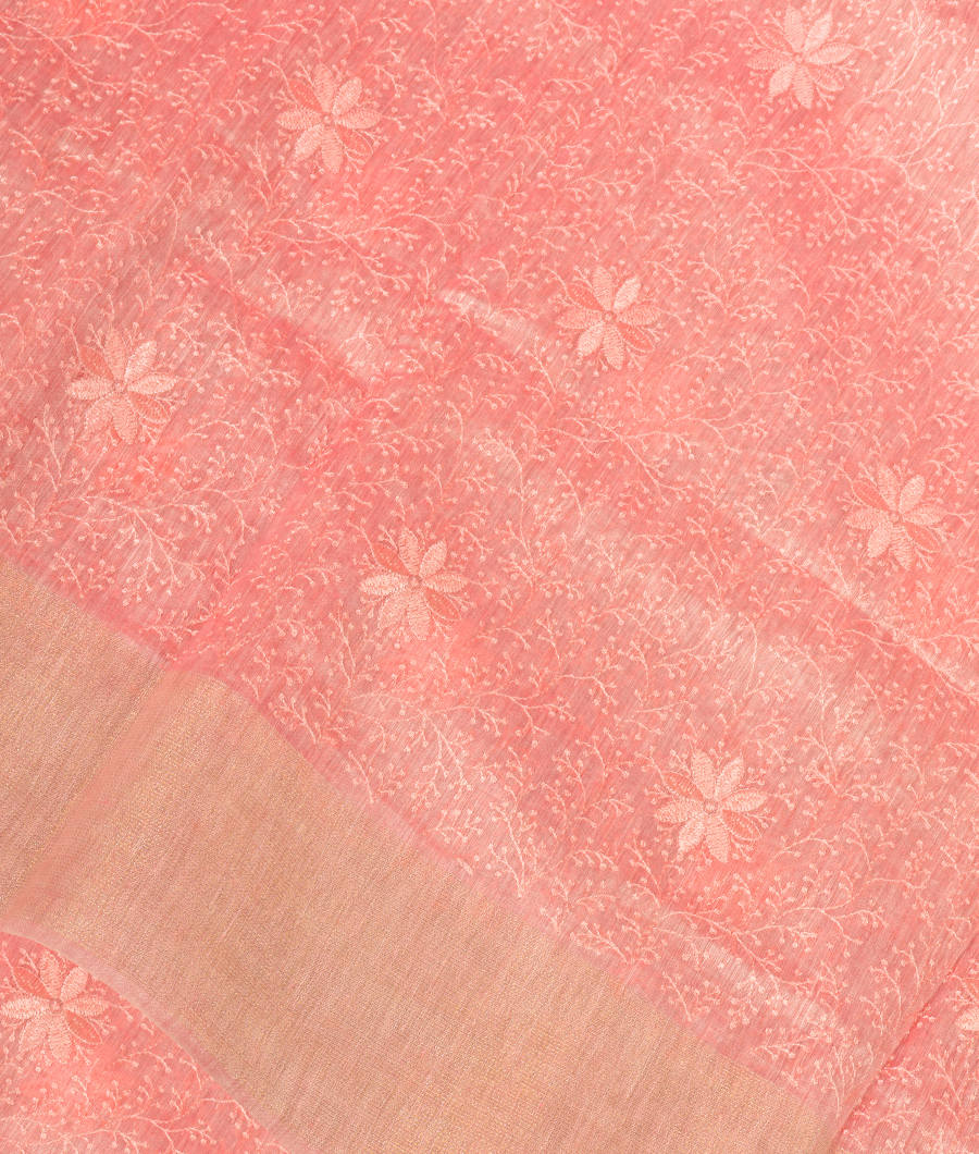 Pink Linen Embroidery Saree T332173-image
