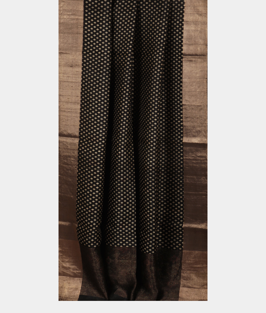 Black Printed Raw Silk Saree T3213432