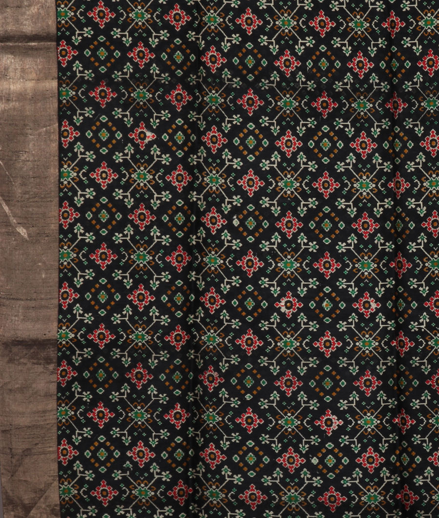 Black Printed Raw Silk Saree T3213433