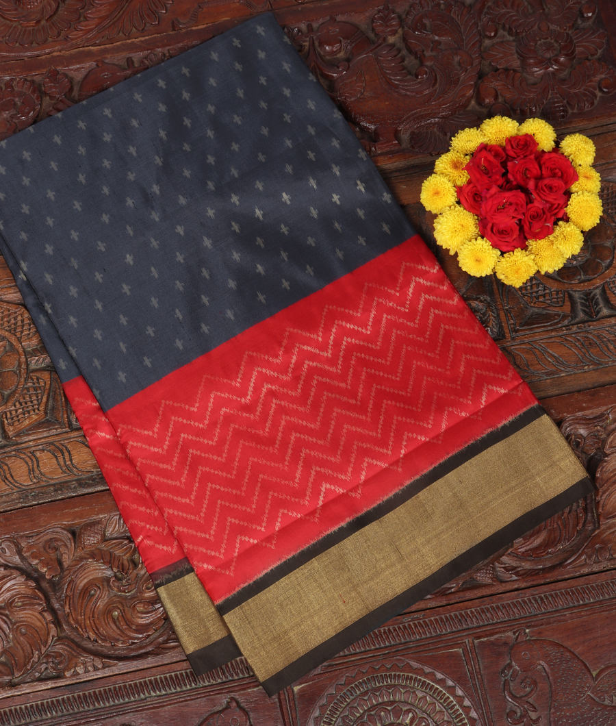 Grey Ikat Silk Saree T333283-image