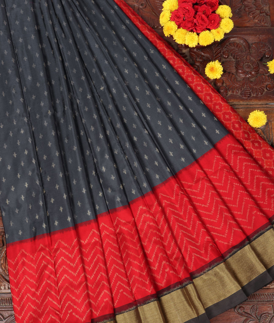 Grey Ikat Silk Saree T3332832