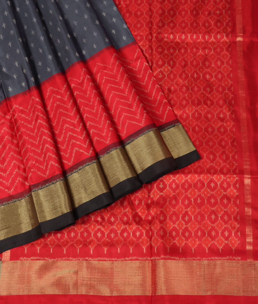 Grey Ikat Silk Saree T3332833