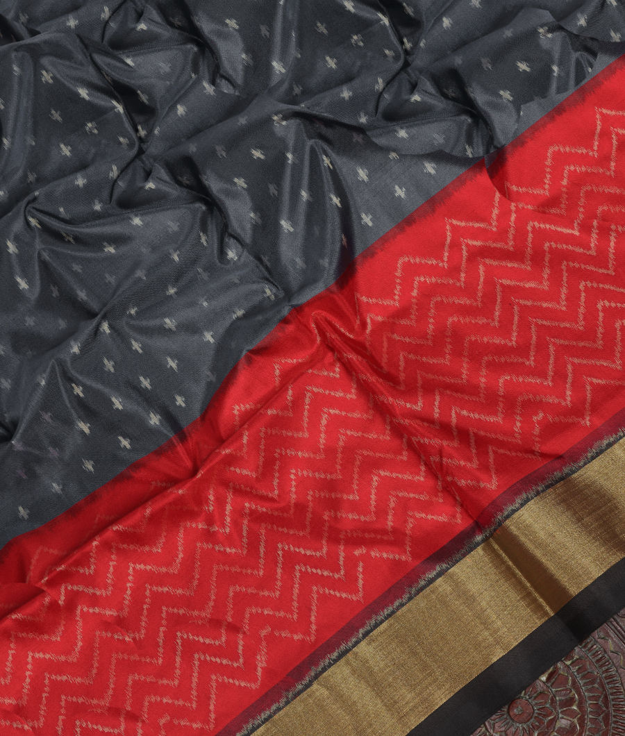 Grey Ikat Silk Saree T3332835