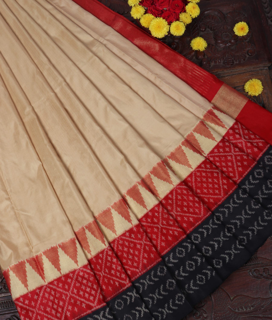 Beige Ikat Silk Saree T3332932