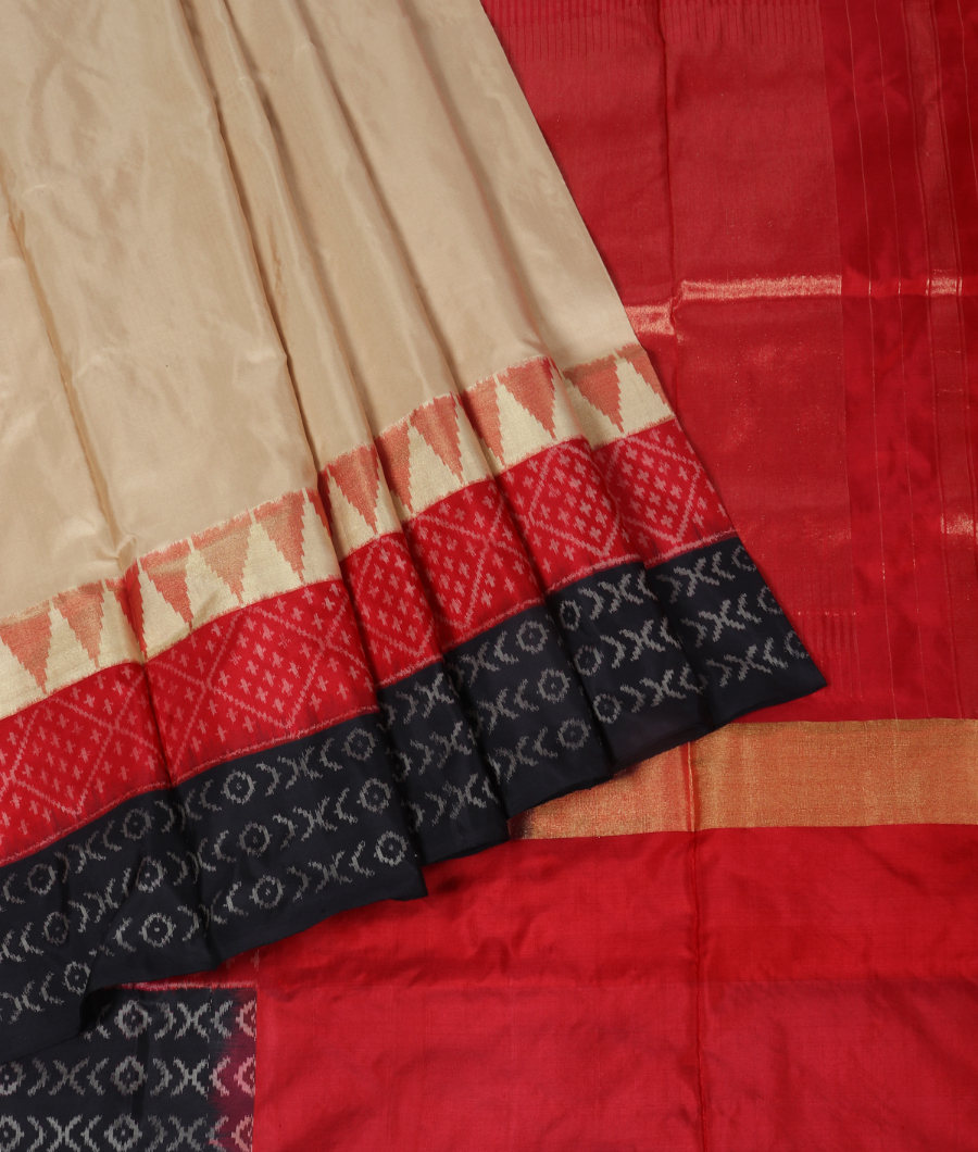 Beige Ikat Silk Saree T3332933