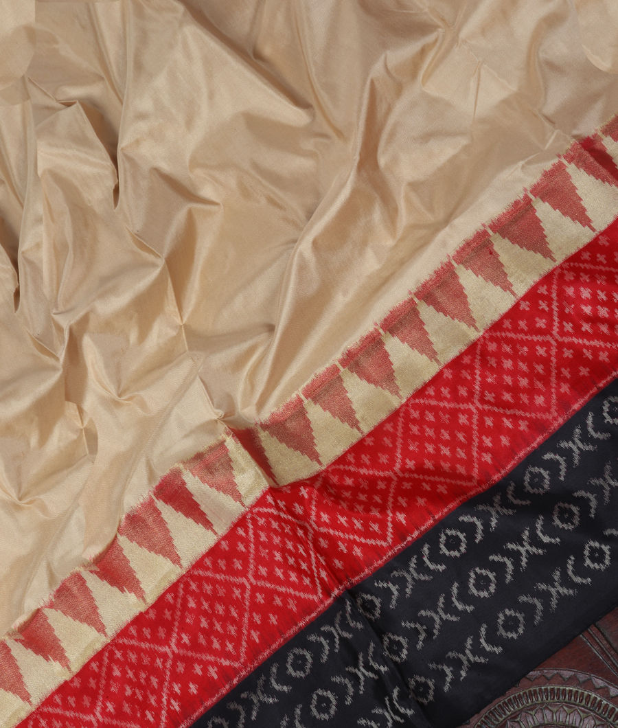 Beige Ikat Silk Saree T3332935