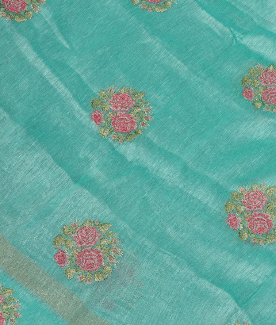 Blue Linen Embroidery Saree T335671-image