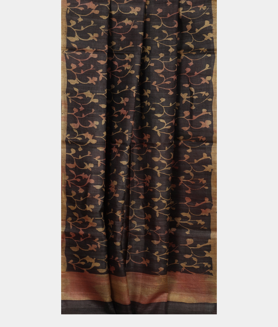 Grey Tussar Printed Saree T3143482