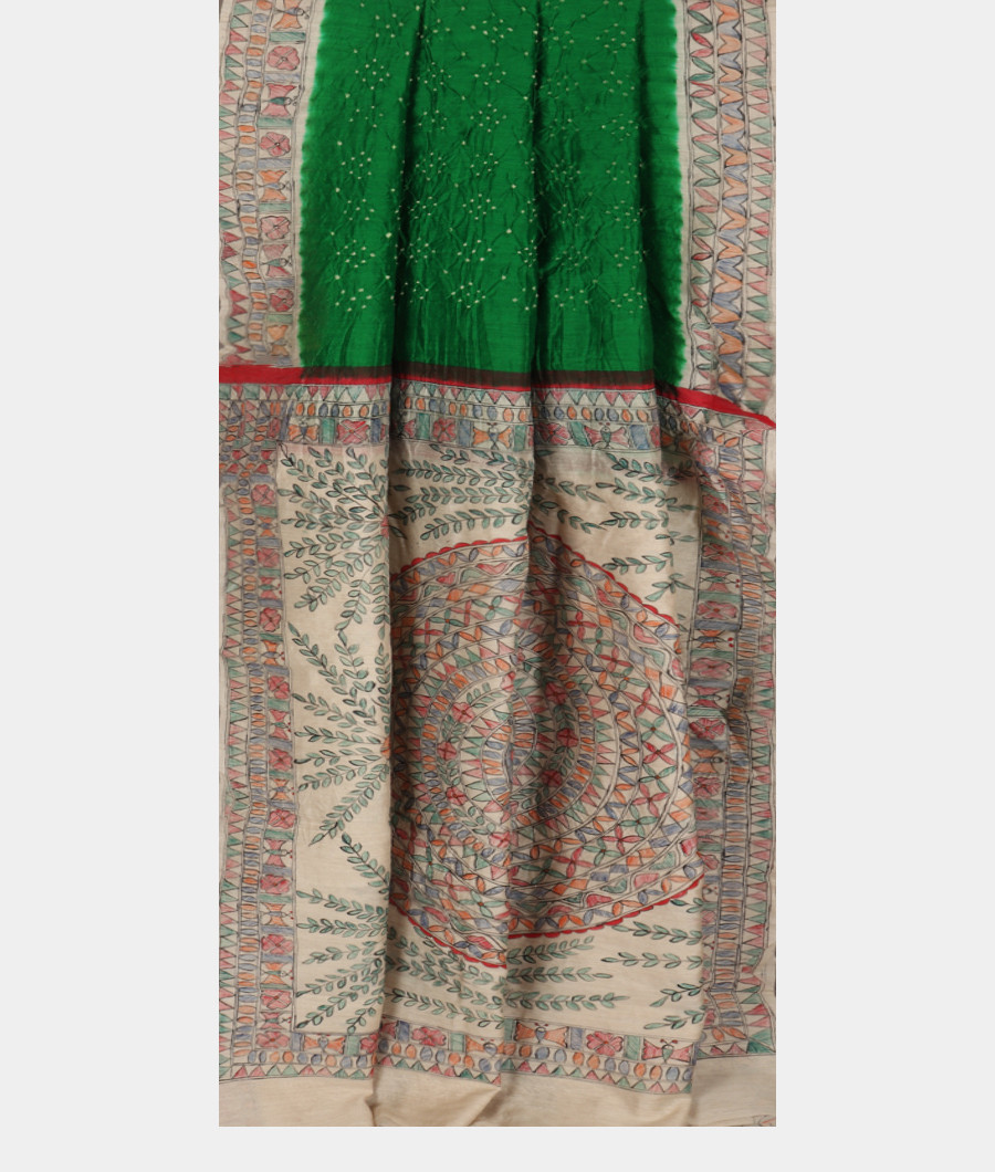 Green Bandhani Tussar Saree T3110972