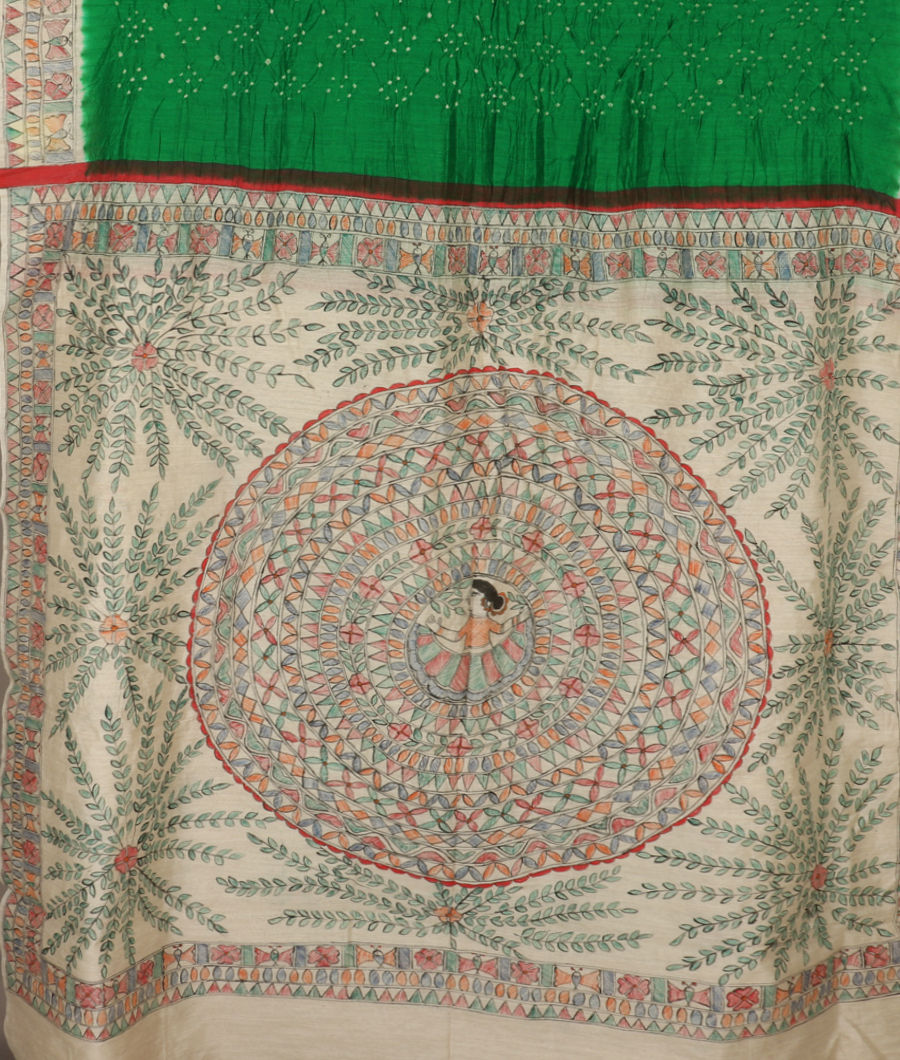 Green Bandhani Tussar Saree T3110974