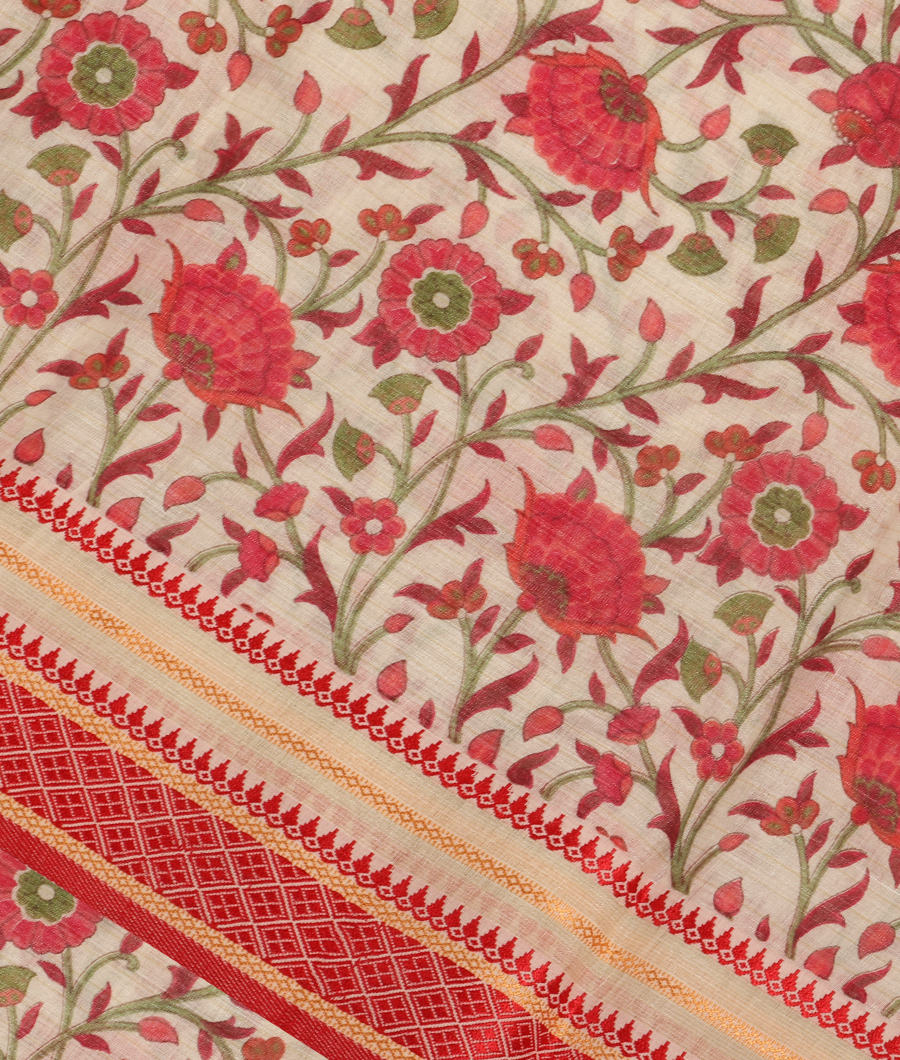 Off-White Soft Printed Cotton Saree T318833-image