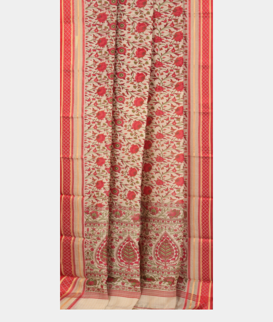 Off-White Soft Printed Cotton Saree T3188332