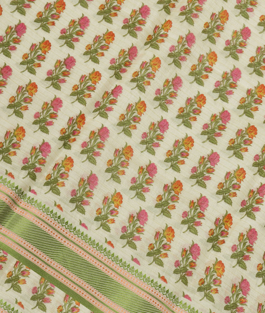 Off-White Soft Printed Cotton Saree T318831-image