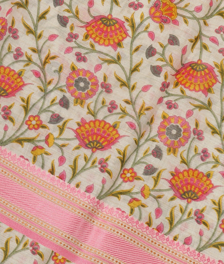 Off-White Soft Printed Cotton Saree T318834-image