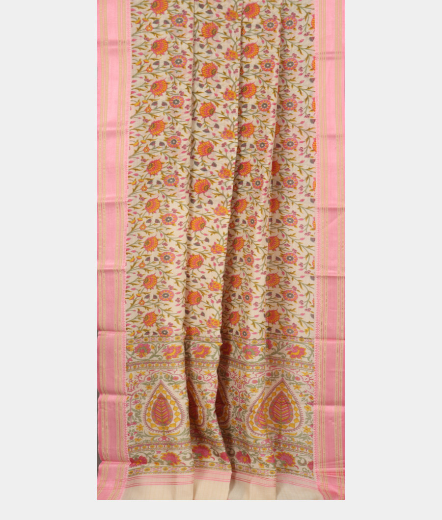 Off-White Soft Printed Cotton Saree T3188342