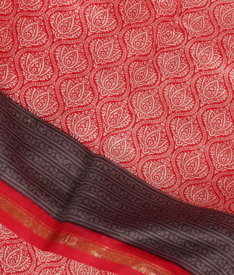 Red Soft Printed Cotton Saree T335045-image
